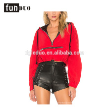 Red women hoodies t-shirt fashion zipped long sleeve t-shirt